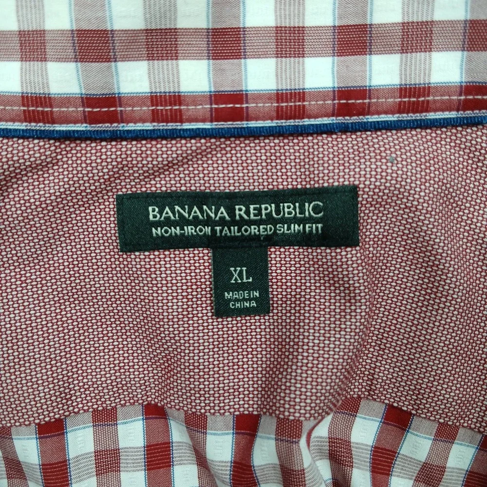 Banana Republic Slim Fit Shirt Men's XL Red‎ White Gingham Non-Iron Cotton